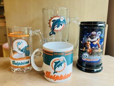 Vintage 1980s-90s Miami Dolphins Logo Mug And Glasses Excellent Condition NFL picture