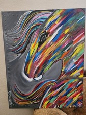 horse Original Abstract Acrylic 2020 Signed YVETTE VALLE 16x20 picture