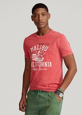 Polo Ralph Lauren MALIBU CALIFORNIA Surfing T-shirt Red Men's  Size Small picture