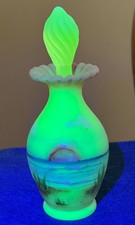Fenton OOAK burmese/topaz satin perfume bottle hand painted by Kim Barley  picture