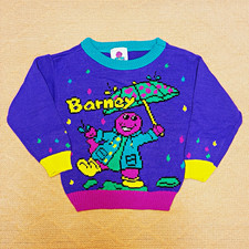 Barney Vintage 90s Purple Acrylic Knit Pullover Sweater 4T Kids picture