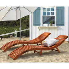 Tozey 2-Pieces Chillrest Foldable Acacia Wood Outdoor Chaise Lounge picture