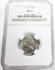 1953-D Jefferson Nickel certified NGC MS 67 Rare condition Greysheet =$900.00 picture