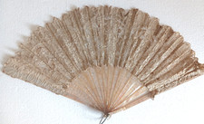 Antique Victorian Handmade Lace Fan with Mother of Pearl Sticks Circa 1870 picture