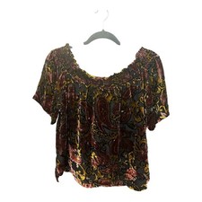 ANTHROPOLOGIE BELLE VERE Paisley Velvet Top - Black, Maroon & Gold picture