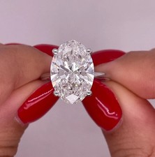 IGI 6Ct Oval Cut EF/VS Lab Grown Diamond Solitaire Wedding Ring 14k White Gold picture