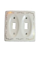 Vintage MCM White Porcelain Ceramic Double Light Switch Wall Cover 4.5 × 4.5