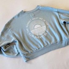 Billabong Women Into The Sunset Cropped Crewneck Sweatshirt Light Blue Green S picture