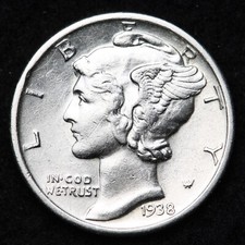 1938-D Mercury Silver Dime AU picture