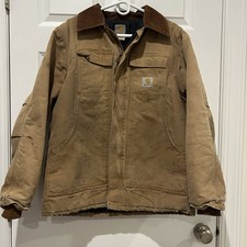 VTG Carhartt C03 BRN Heavy Jacket Fits XL Made in USA Brown Duck Work Union Made picture