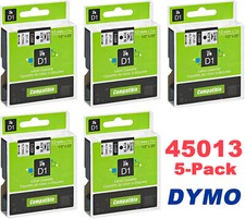 5x dymo label tape D1 45013 Black on White 1/2 Inch x 23 Feet Compatible product picture