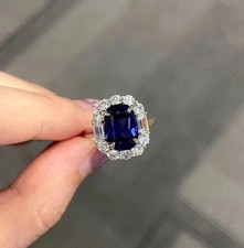 6.20 Ct Oval Cut Natural Blue Sapphire Diamond Engagement Ring 18k White Gold picture