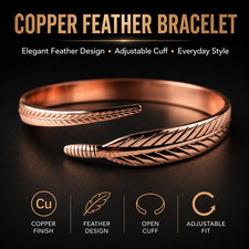 Vintage Copper Feather Cuff Bracelet Unisex Open Bangle Punk Jewelry Gift picture