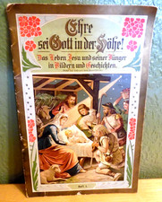ANTQ EARLY 1900'S GERMAN RELIGIOUS BKLT W/CHROMOLITHOGRAPH STYLE OF MANGER SCENE picture