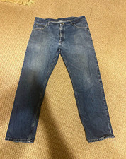 Wrangler Men’s Blue Denim Jeans Straight Fit Wash 5-Pocket Zip/Button picture