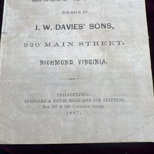 Antique 1860s JW Davies Sons Catalog Sheet Music Book Advertising Richmond VA picture