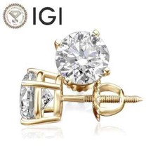 IGI 2.00-6.00 Carat D/E VVS2 Round Cut Lab Grown Diamond Stud Earrings 14k Gold picture