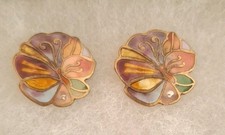 Vtg David Kuo Signed Abstract Fairy Floral Butterfly Cloisonné Enamel Earrings  picture