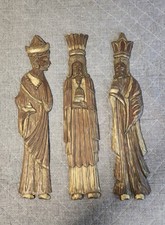 3 Vintage Hand Carved Wood Wise Men Kings Wall Art Christmas Decor 24 