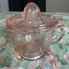 Vintage Pink Depression Glass Citrus Juicer Reamer 2 Cup Measuring Pitcher Set picture