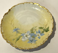 VTG Elite L Limoges France Painted Gold TRIM BLUE FLORAL  7