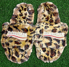Balenciaga Men’s Leopard Faux Fur Logo Slide Sandals Slip-On Open Toe 10.5 picture