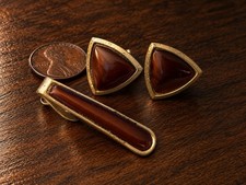 Lovely Vintage 1950s/60s Gold Tone Cufflinks & Tie Clasp Set Mid Century MCM picture