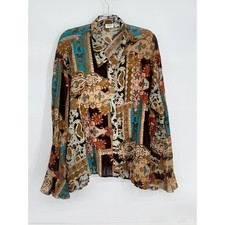 Cato Woman Plus Sz 26/28W Paisley Floral Patchwork Button Front Blouse Sheer picture