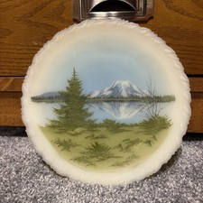 Fenton Glass Custard Mountain Reflections Plate Signed D. Jackson Scarce picture