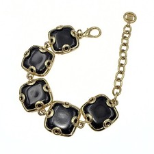 Vintage GIVENCHY Signed Gold Tone Black Cabochon Square 4G Tag Link Bracelet  picture