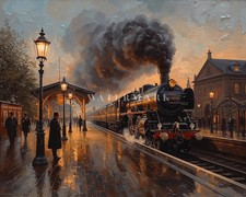 Victorian Railway Station Steam Train Oil Painting Print Antique Train Art 8