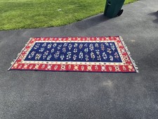 Vintage Flatweave Kilim Rug Floral Navy Blue Red Boho Craft World Tours and a... picture
