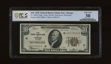 DBR 1929 $10 FRBN Chicago Fr. 1860-G PCGS-B 30 Serial G02178691A picture