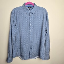 Alfani Mens Geometric Print Stretch Long Sleeve Button Up Shirt Size L NWT Blue picture