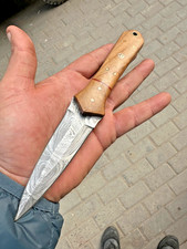 Handmade Double-Edged Damascus steel Hunting Dagger boot Knife wood Handle 1498 picture