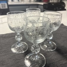 Heisey Pied Piper Etched Crystal Cordial Liqueur Glasses Set of 4 Clear 3 7/8