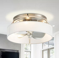 SILVER/WHITE - PARROT UNCLE 12.6 IN. INDOOR SATIN NICKEL CAGED FLUSH MOUNT LOW picture