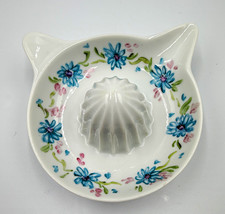 Vintage Hand Painted Porcelain Cat Shaped Citrus Juicer Floral Reamer picture