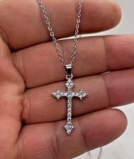 Cross necklace pendant with simulated lab diamonds 925 sterling silver picture