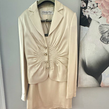 Christian Dior Ivory Silk 2pc Skirt Suit Set Jacket Skirt Lined Size 6 picture