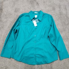 Chico's Effortless Cotton Shaye Long Sleeve Shirt Large Teal Size 3 NWT picture