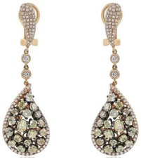 EXTRA LARGE 7.57CT MULTI COLOR DIAMOND 18K ROSE GOLD 3D CLUSTER HANGING EARRINGS picture