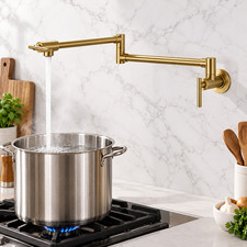 Brushed Gold Pot Filler Faucet 26in Wall Mount Dual Valve SUS304 Stainless picture
