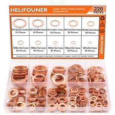 Juego Surtido 220 Arandelas de Cobre Métricas M5-M16 Para Tapón Aceite Plomeria picture