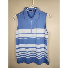 RLX Ralph Lauren Women's Blue White Stripe Sleeveless Golf Polo Tank Zip Sz M picture