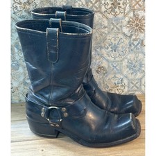 Vintage FRYE Harness Boots Leather Square Toe Biker Mens 10 D Black Fair picture