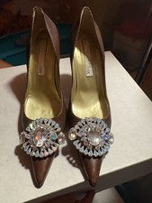Christian Lacroix Brown  Leather Crystal Pointy Toe Pumps Shoes 38.5 Pre Owned  picture