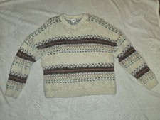 BKE Buckle Mens Fuzzy Crewneck Sweater Sz Oversized Small Cream Preppy Unisex picture