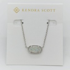New Kendra Scott Elisa Silver Pendant Necklace In Iridescent White Drusy picture