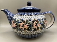 Polish Pottery Teapot Handmade Boleslawiec Blue Floral Ceramika Artystyczna 951 picture